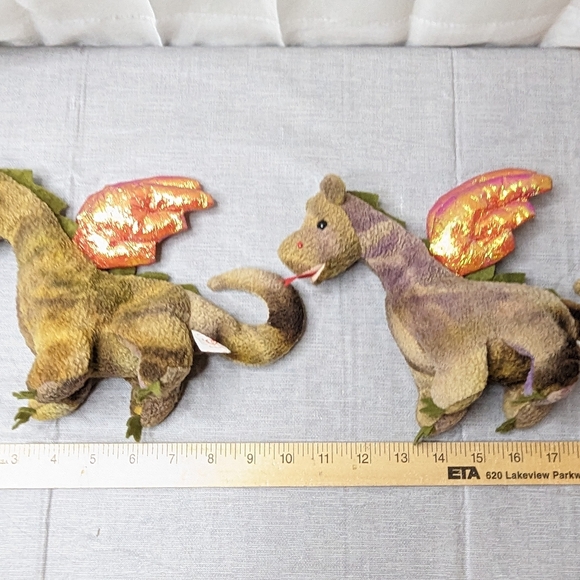 1998 Vintage TY Scorch Green Purple Dragon Plush Toy Beanie Babies Lot Of 2 toys - Picture 6 of 16